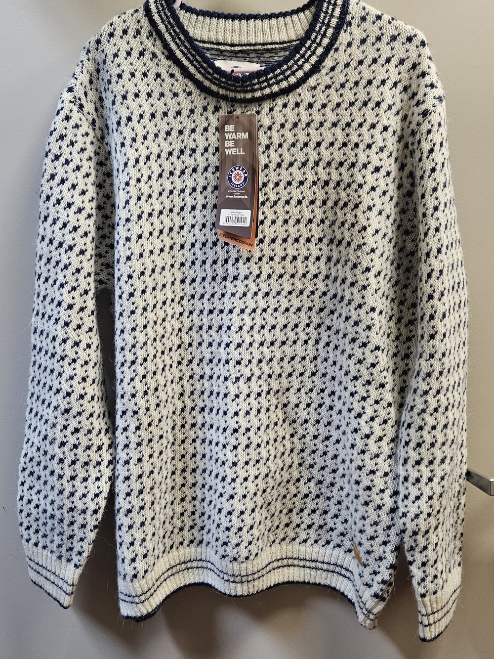 Icewear Men's Crewneck Sweater in Cream & Navy. Winter, Island Wool